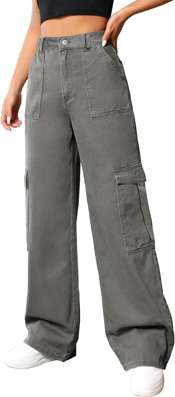 Cargo Pants Women High Waist Baggy Cargo Jeans Relaxed Fit Y2K Streetwear Pants Casual Combat Military Trousers.