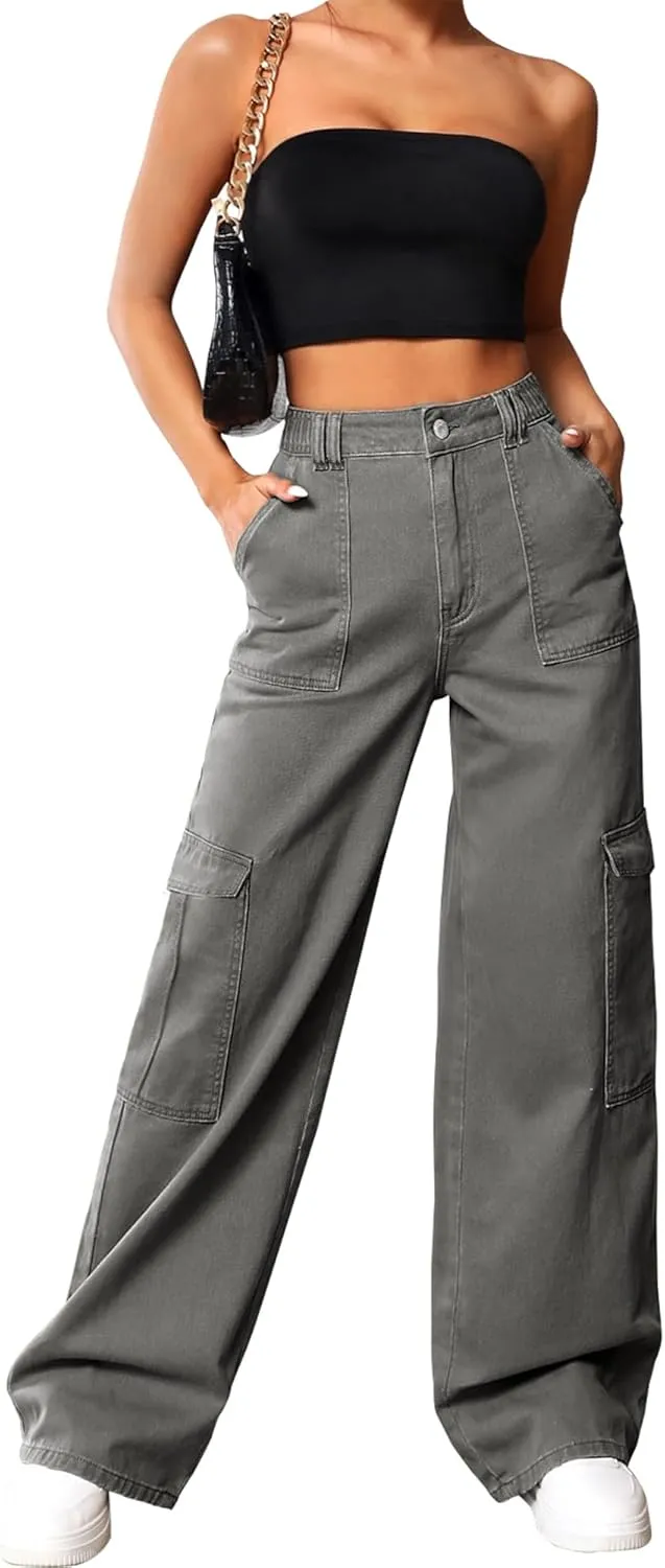 Cargo Pants Women High Waist Baggy Cargo Jeans Relaxed Fit Y2K Streetwear Pants Casual Combat Military Trousers.