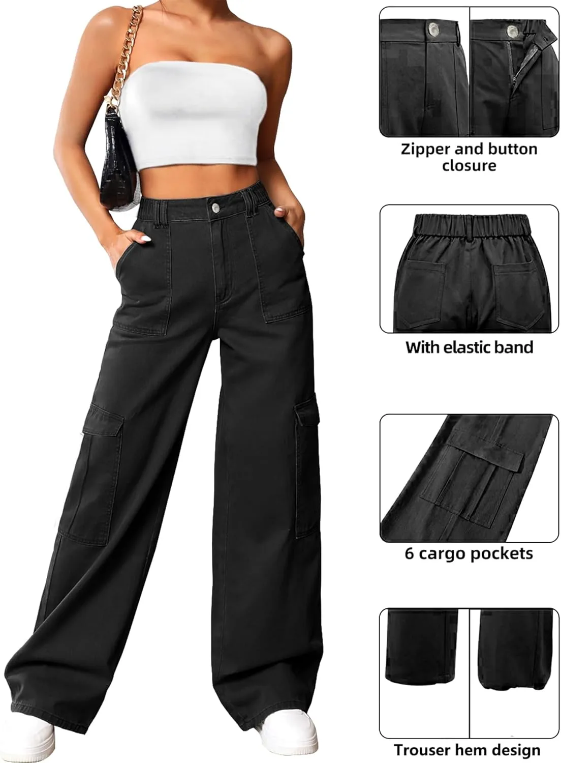Cargo Pants Women High Waist Baggy Cargo Jeans Relaxed Fit Y2K Streetwear Pants Casual Combat Military Trousers.