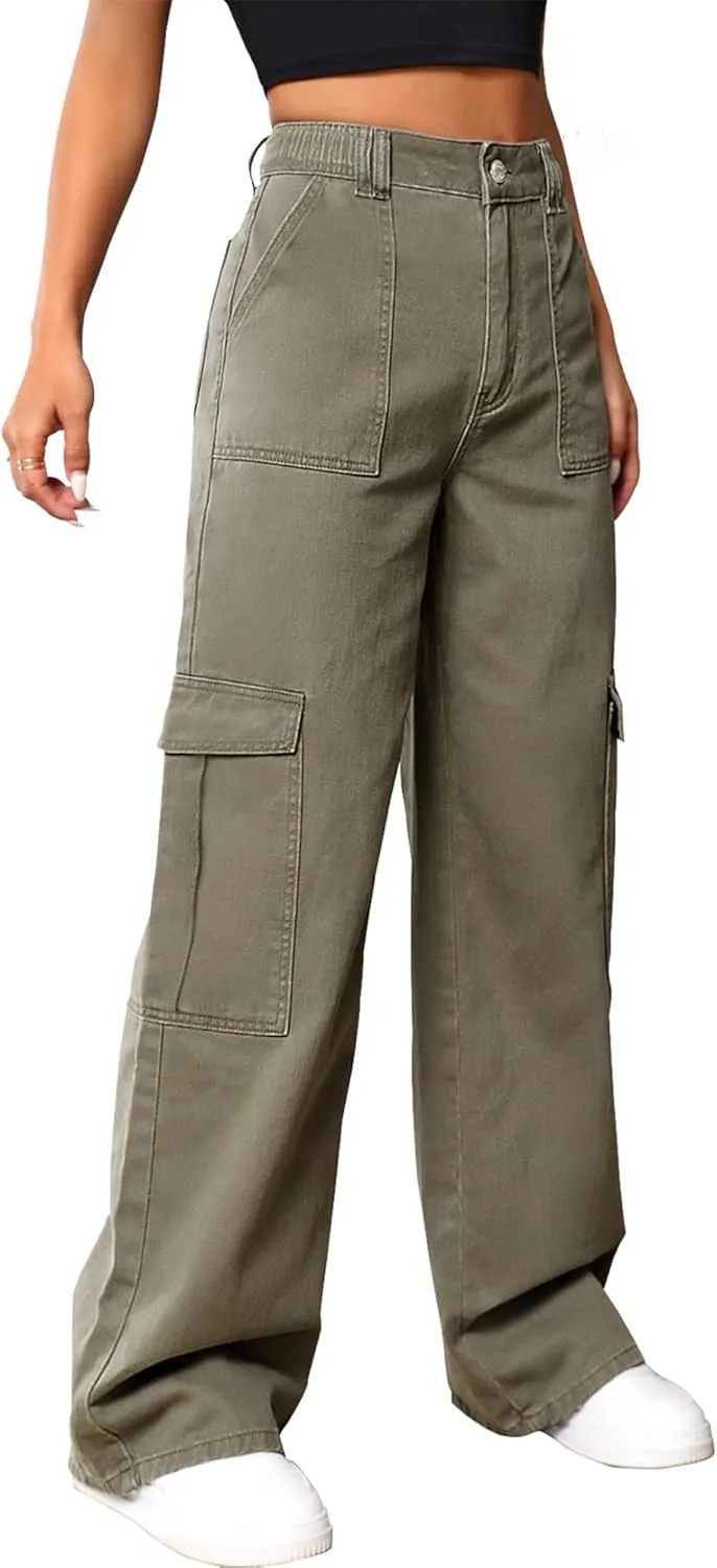 Cargo Pants Women High Waist Baggy Cargo Jeans Relaxed Fit Y2K Streetwear Pants Casual Combat Military Trousers.
