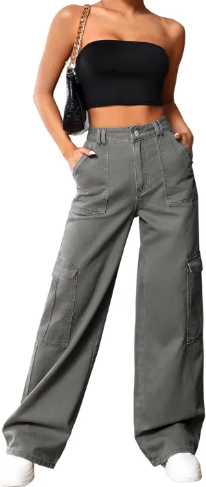 Cargo Pants Women High Waist Baggy Cargo Jeans Relaxed Fit Y2K Streetwear Pants Casual Combat Military Trousers.