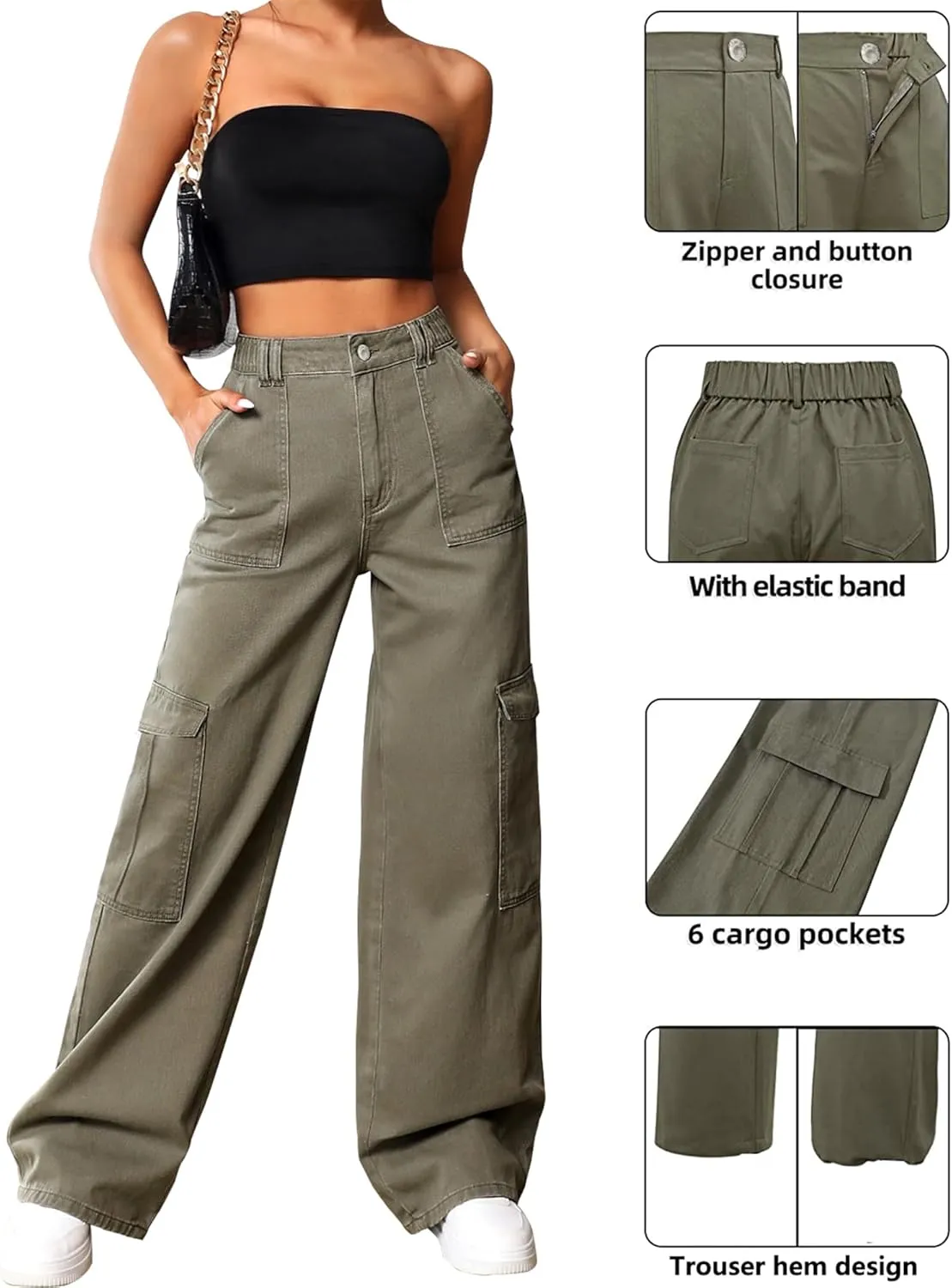 Cargo Pants Women High Waist Baggy Cargo Jeans Relaxed Fit Y2K Streetwear Pants Casual Combat Military Trousers.