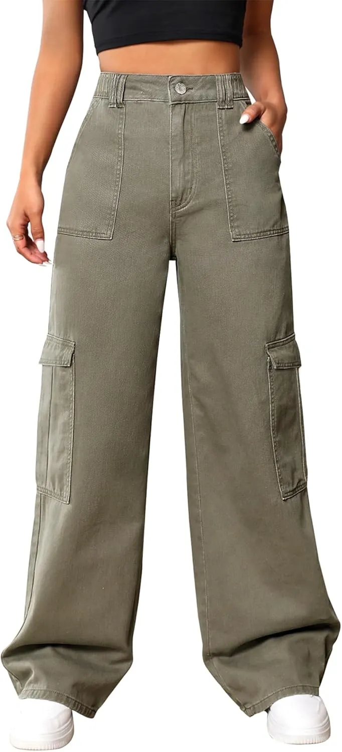 Cargo Pants Women High Waist Baggy Cargo Jeans Relaxed Fit Y2K Streetwear Pants Casual Combat Military Trousers.