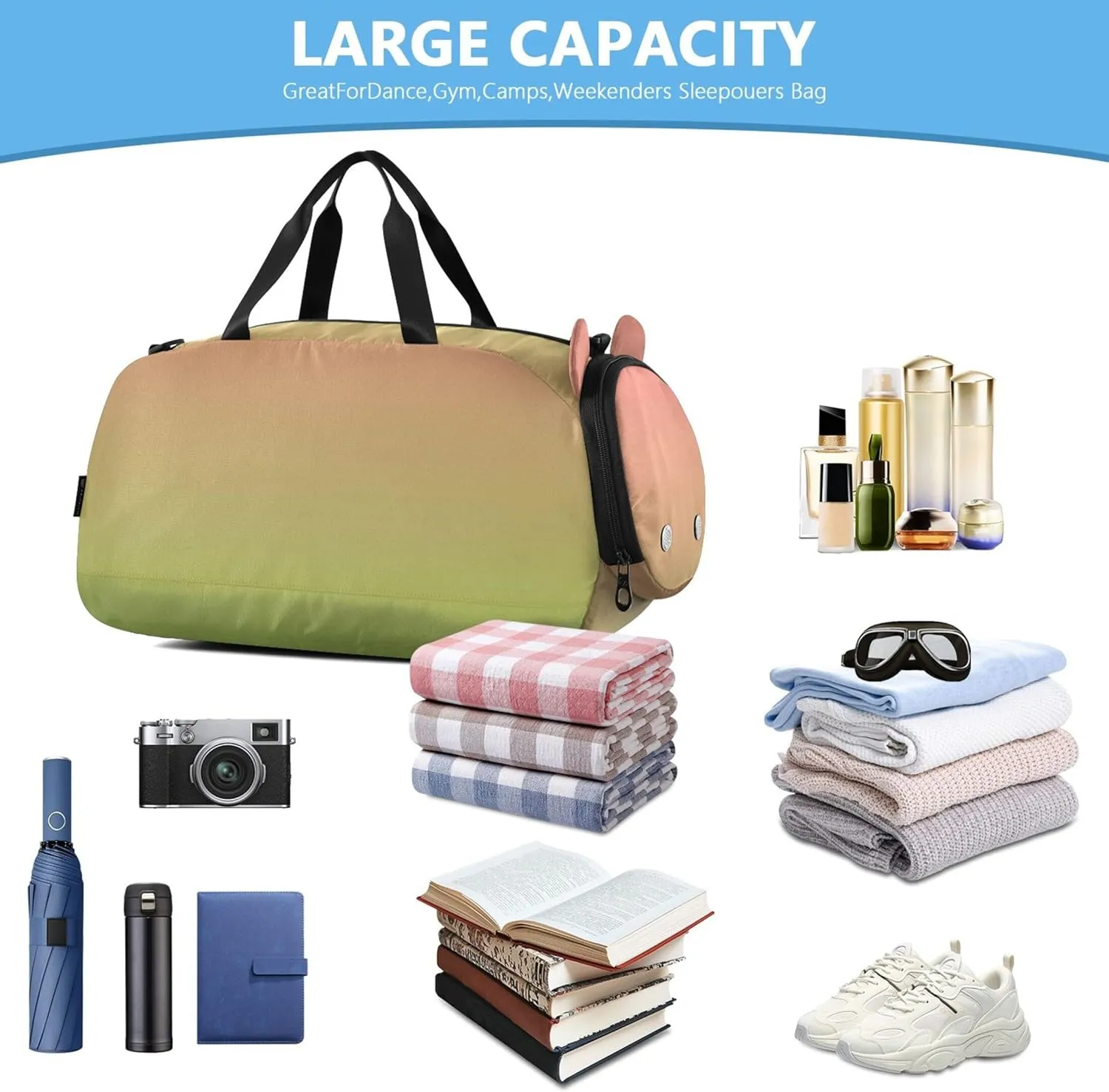 Carry on Duffel Bag Boys Toddler Weekender Bags Girls Duffle Bags for Travel Sports Duffle Bag Coral Pink Grass Green Gradient