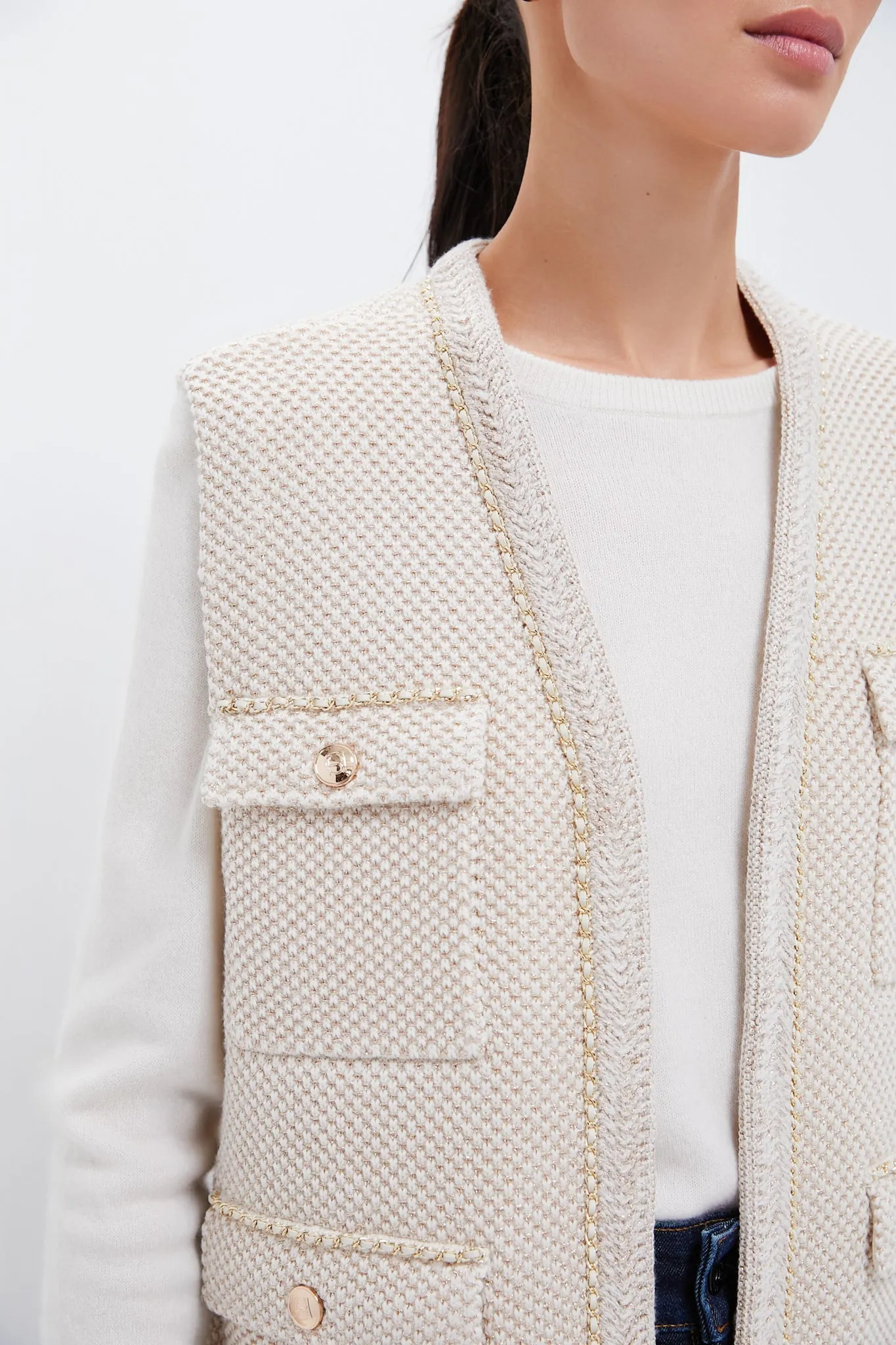 Champagne Metallic Boucle Gilet