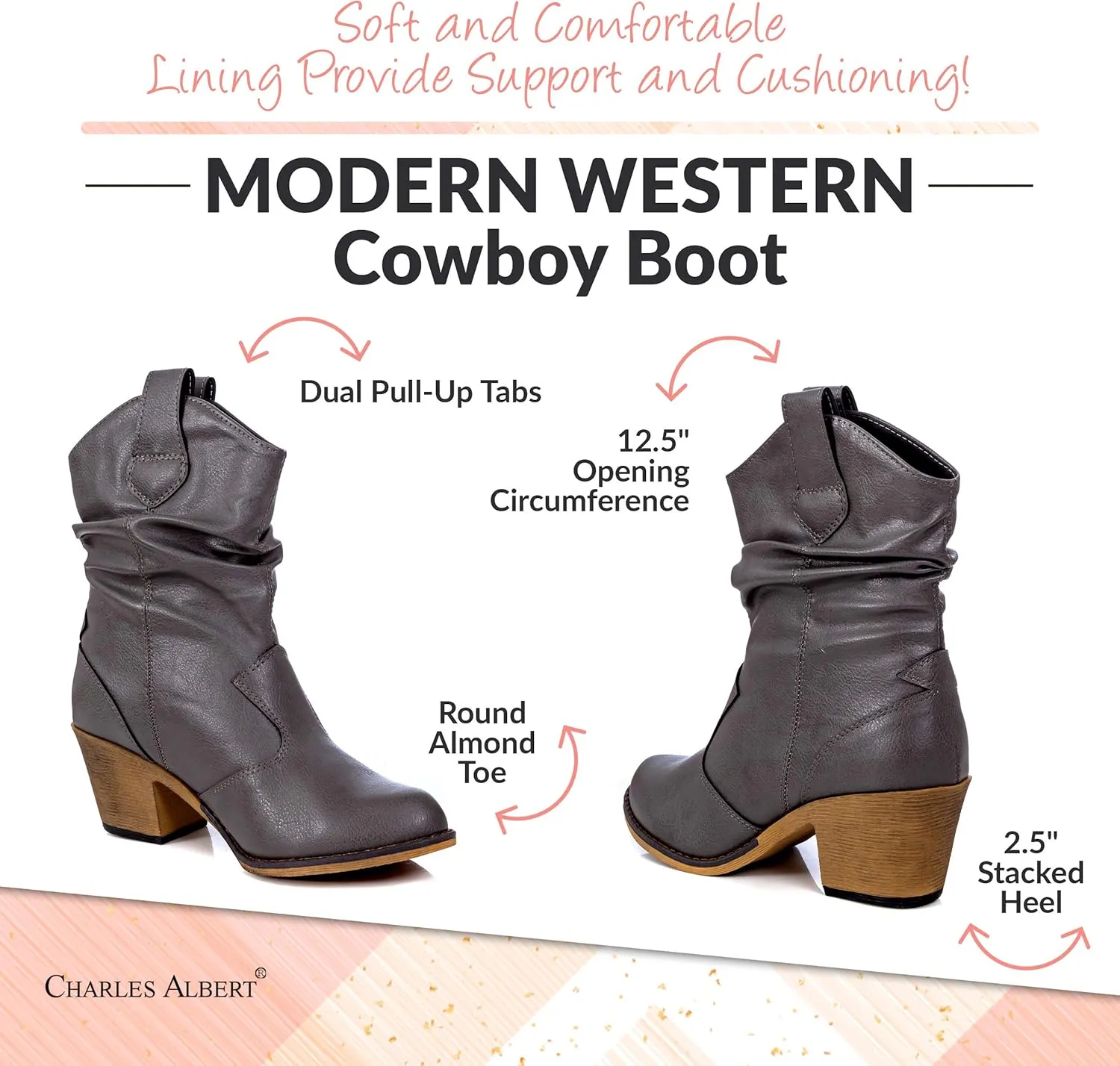Charles Albert Women's Modern Western Cowboy Distressed Boot with Pull-Up Tabs