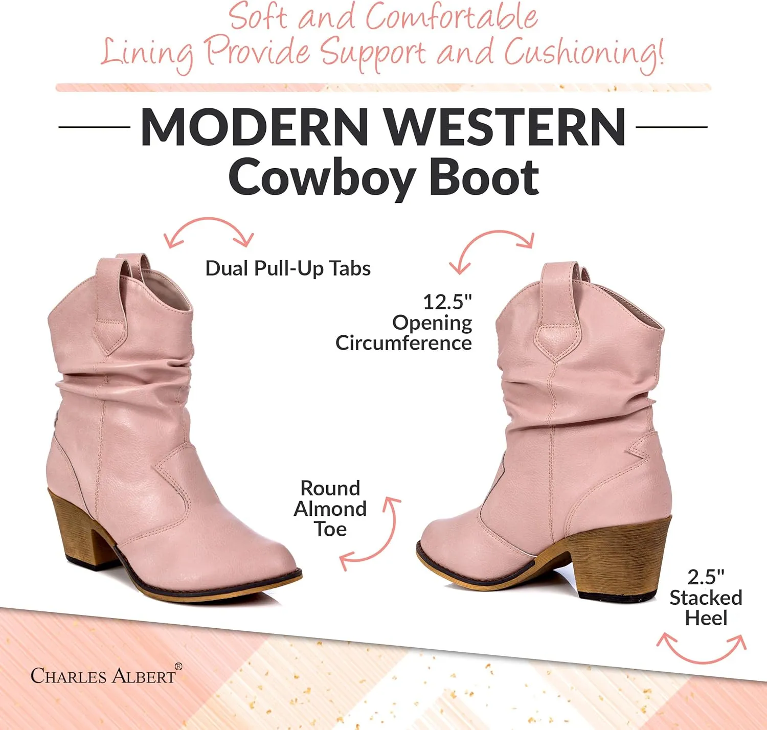 Charles Albert Women's Modern Western Cowboy Distressed Boot with Pull-Up Tabs