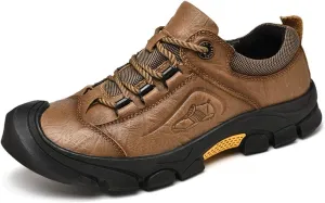 CHICLOVEY Men's Athletic Hiking Sneakers Low Top Non-Slip Leather Trekking Shoes
