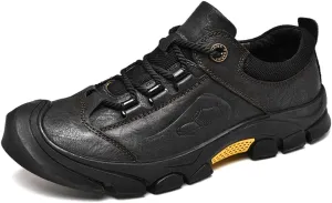 CHICLOVEY Men's Athletic Hiking Sneakers Low Top Non-Slip Leather Trekking Shoes