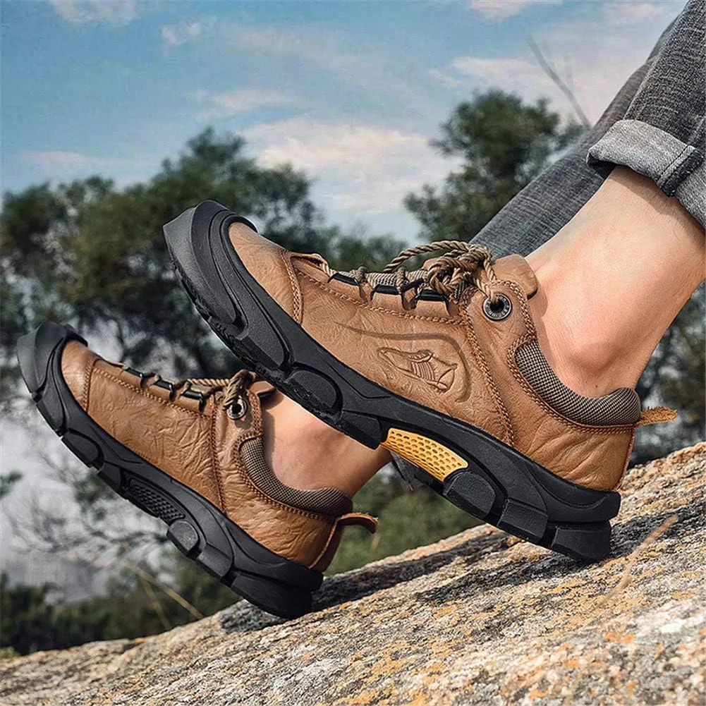 CHICLOVEY Men's Athletic Hiking Sneakers Low Top Non-Slip Leather Trekking Shoes