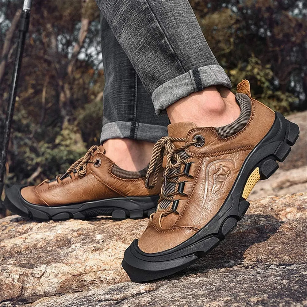 CHICLOVEY Men's Athletic Hiking Sneakers Low Top Non-Slip Leather Trekking Shoes