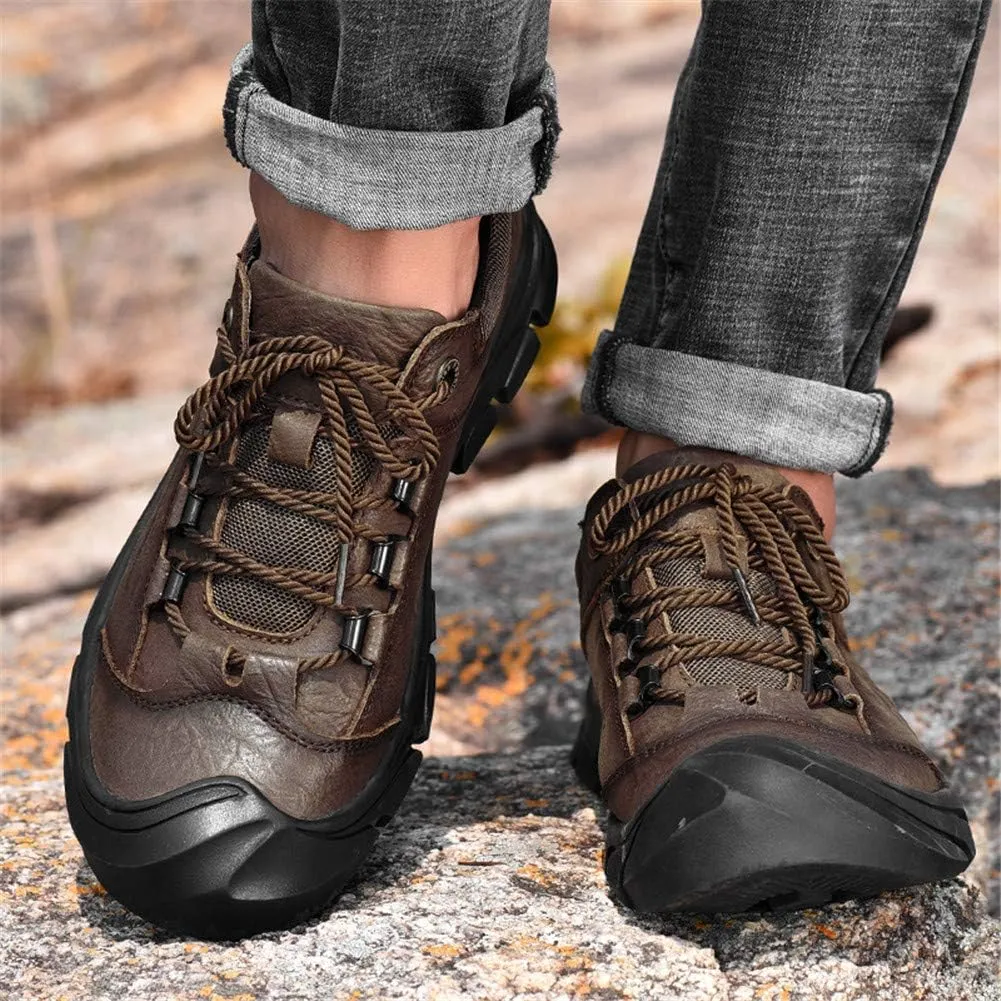CHICLOVEY Men's Athletic Hiking Sneakers Low Top Non-Slip Leather Trekking Shoes