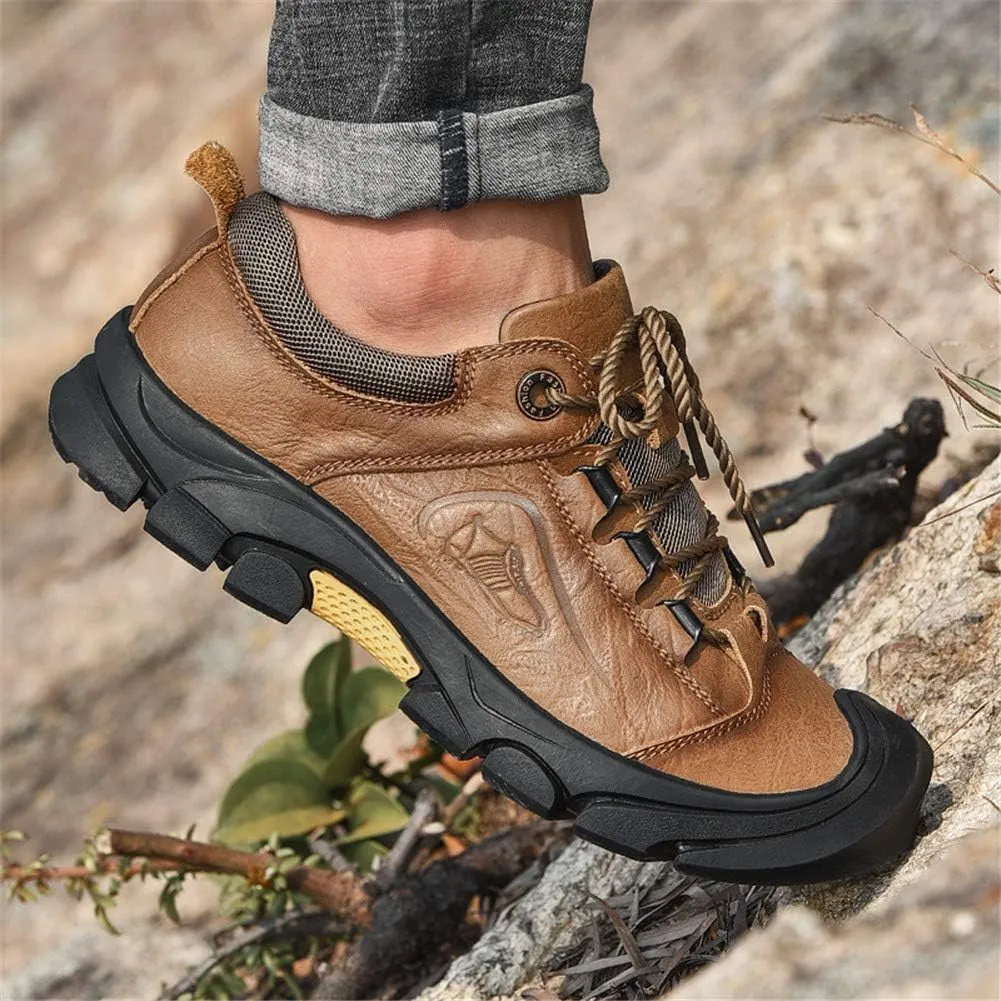 CHICLOVEY Men's Athletic Hiking Sneakers Low Top Non-Slip Leather Trekking Shoes