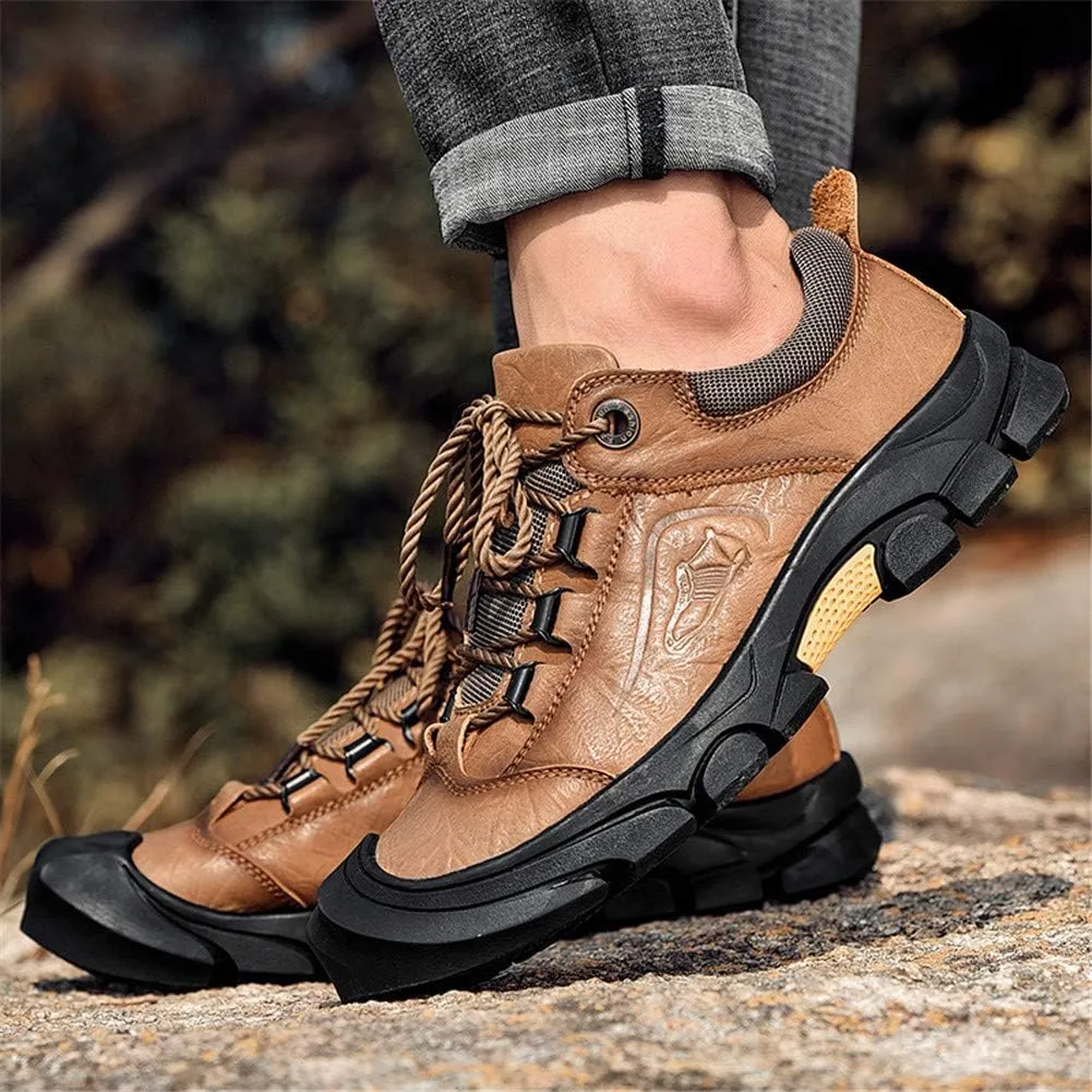 CHICLOVEY Men's Athletic Hiking Sneakers Low Top Non-Slip Leather Trekking Shoes