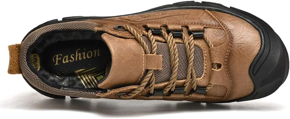 CHICLOVEY Men's Athletic Hiking Sneakers Low Top Non-Slip Leather Trekking Shoes
