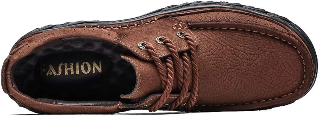 ChicWind Men's Anti Slip Outdoor Leather Sneakers Adventure Moc Hiking Shoes