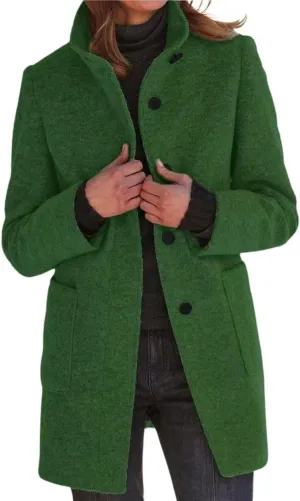 chouyatou Women's Winter Single Breasted Stand Collar Wool Coat Business Casual Wool Blend Overcoat