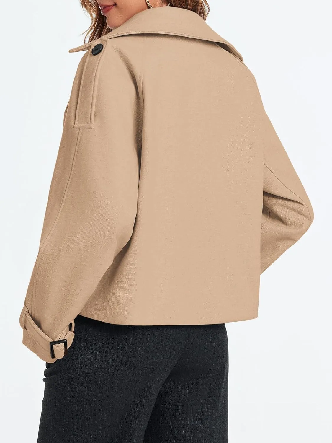 Cicy Bell Womens Cropped Trench Coat Double Breasted Notched Lapel Pea Coats Wool Blend Jacket Outerwear