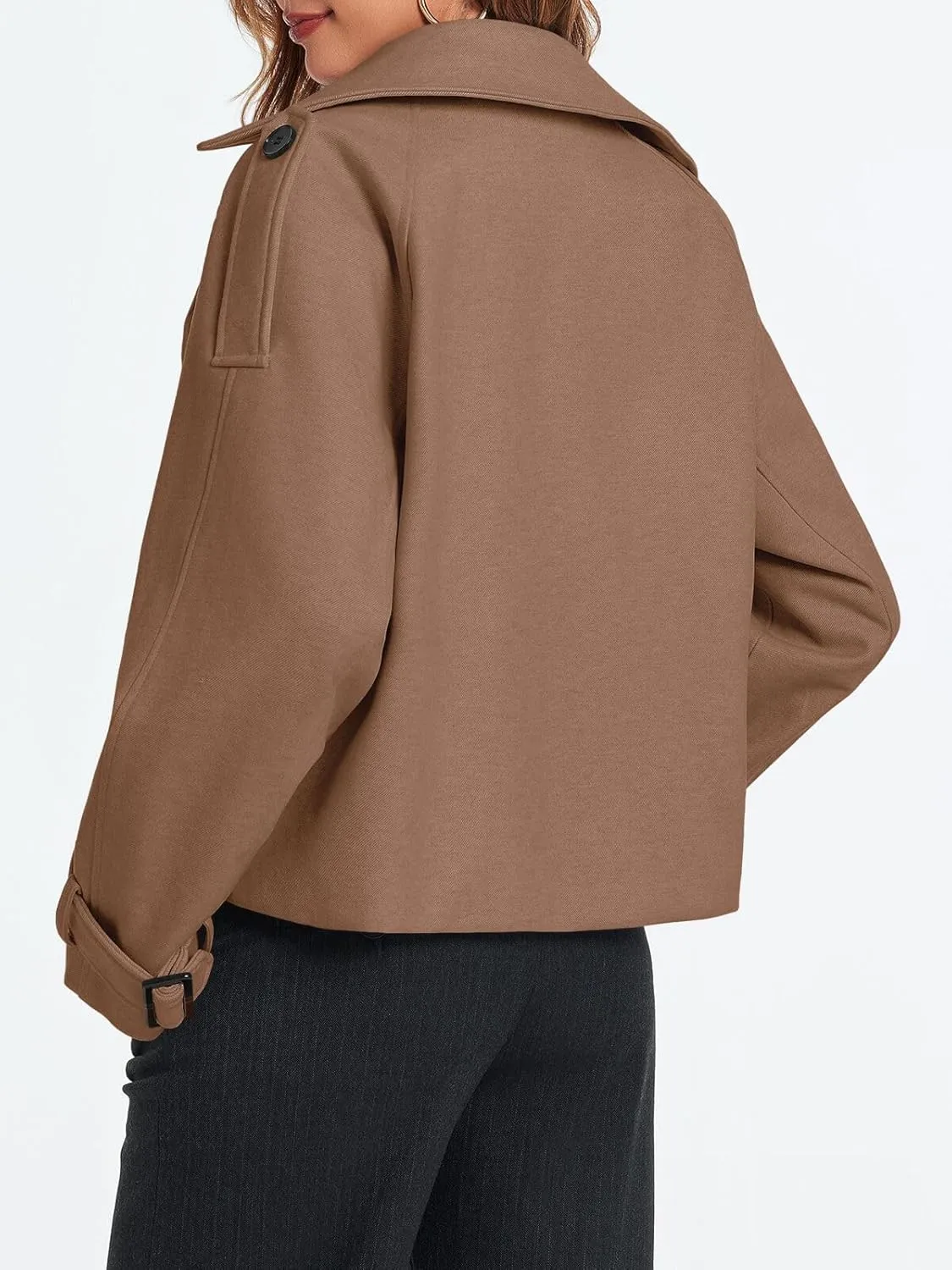 Cicy Bell Womens Cropped Trench Coat Double Breasted Notched Lapel Pea Coats Wool Blend Jacket Outerwear