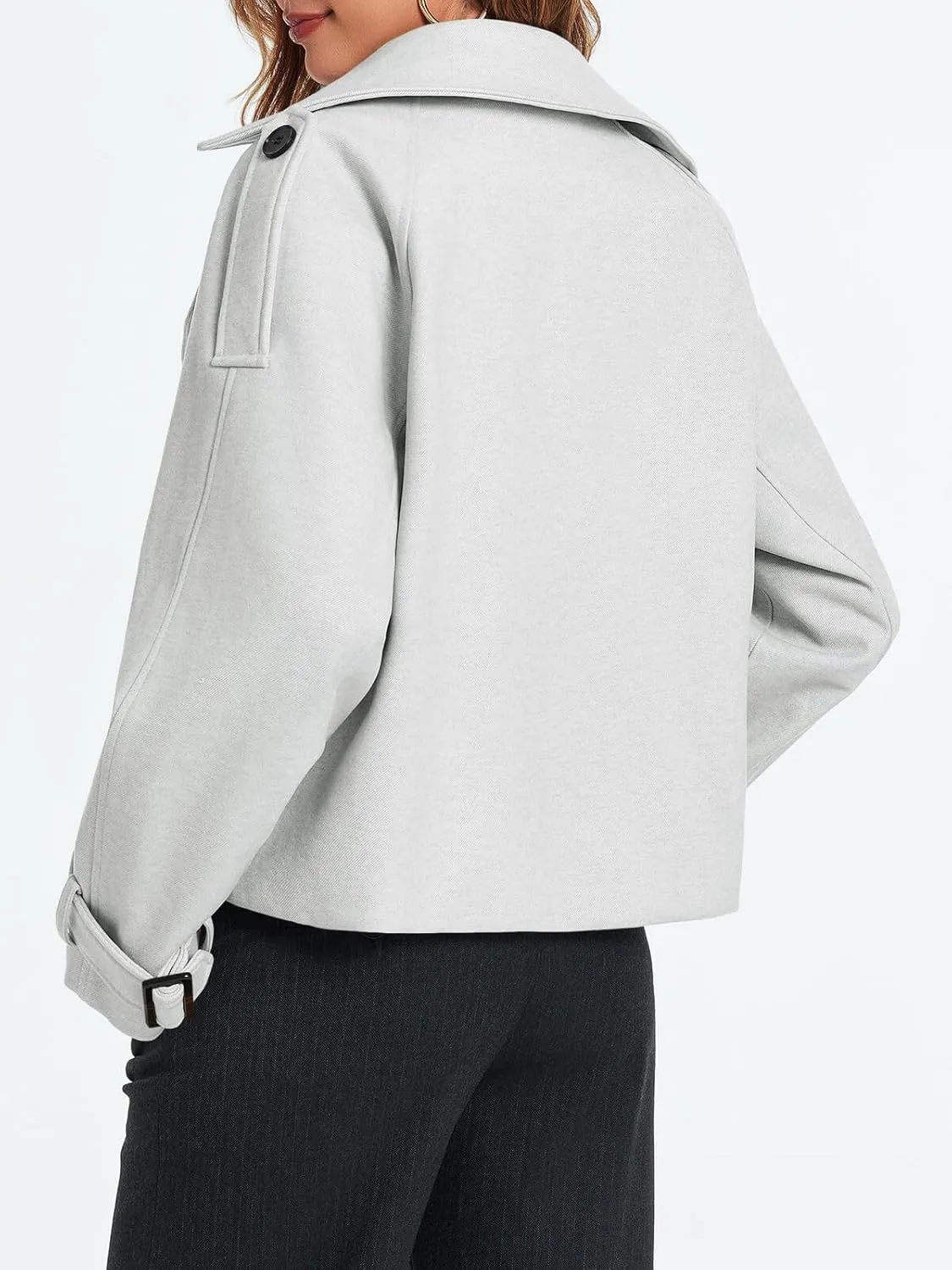 Cicy Bell Womens Cropped Trench Coat Double Breasted Notched Lapel Pea Coats Wool Blend Jacket Outerwear