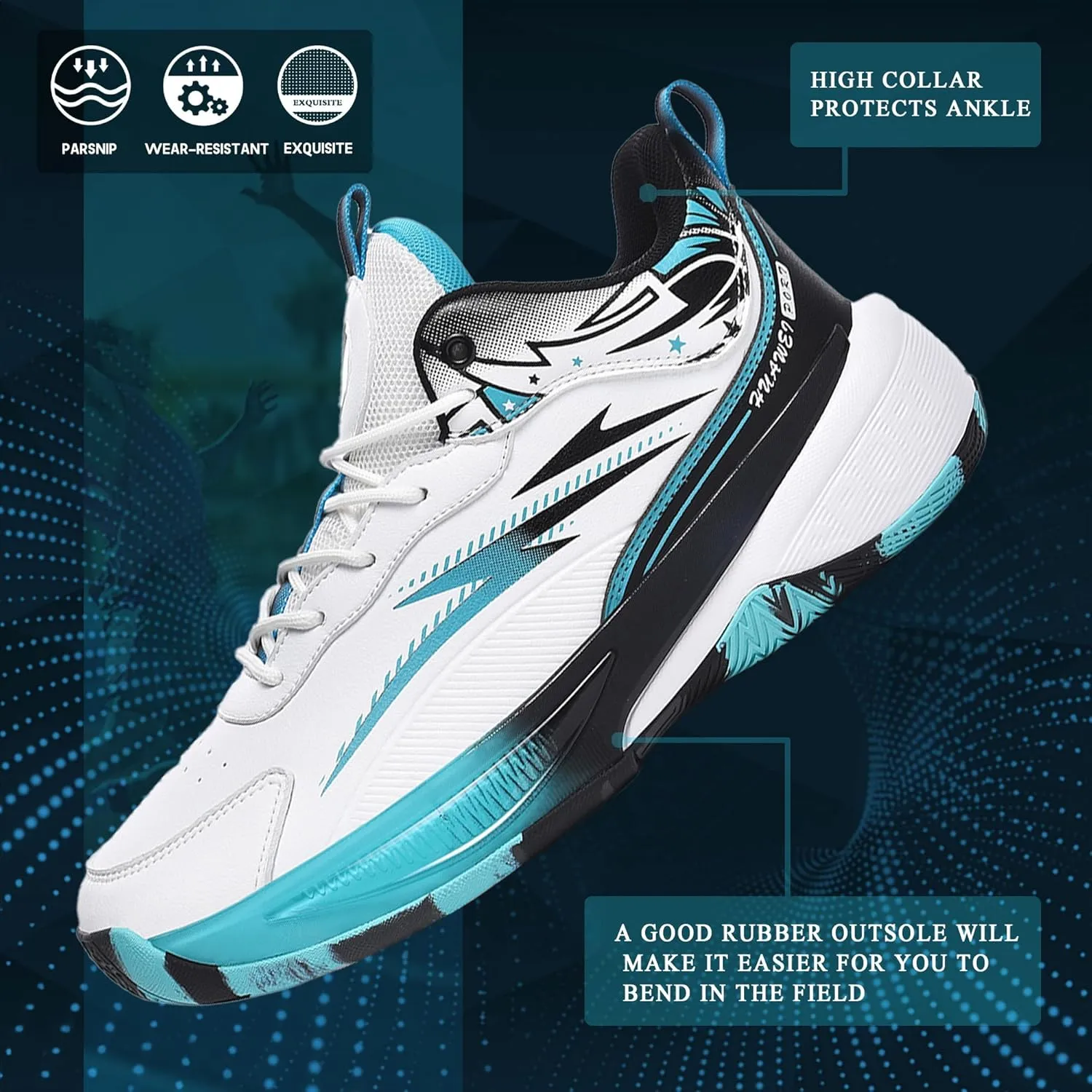 CJSPORX Men's Basketball Shoes Breathable Non-Slip Sneakers Fashionable Sports