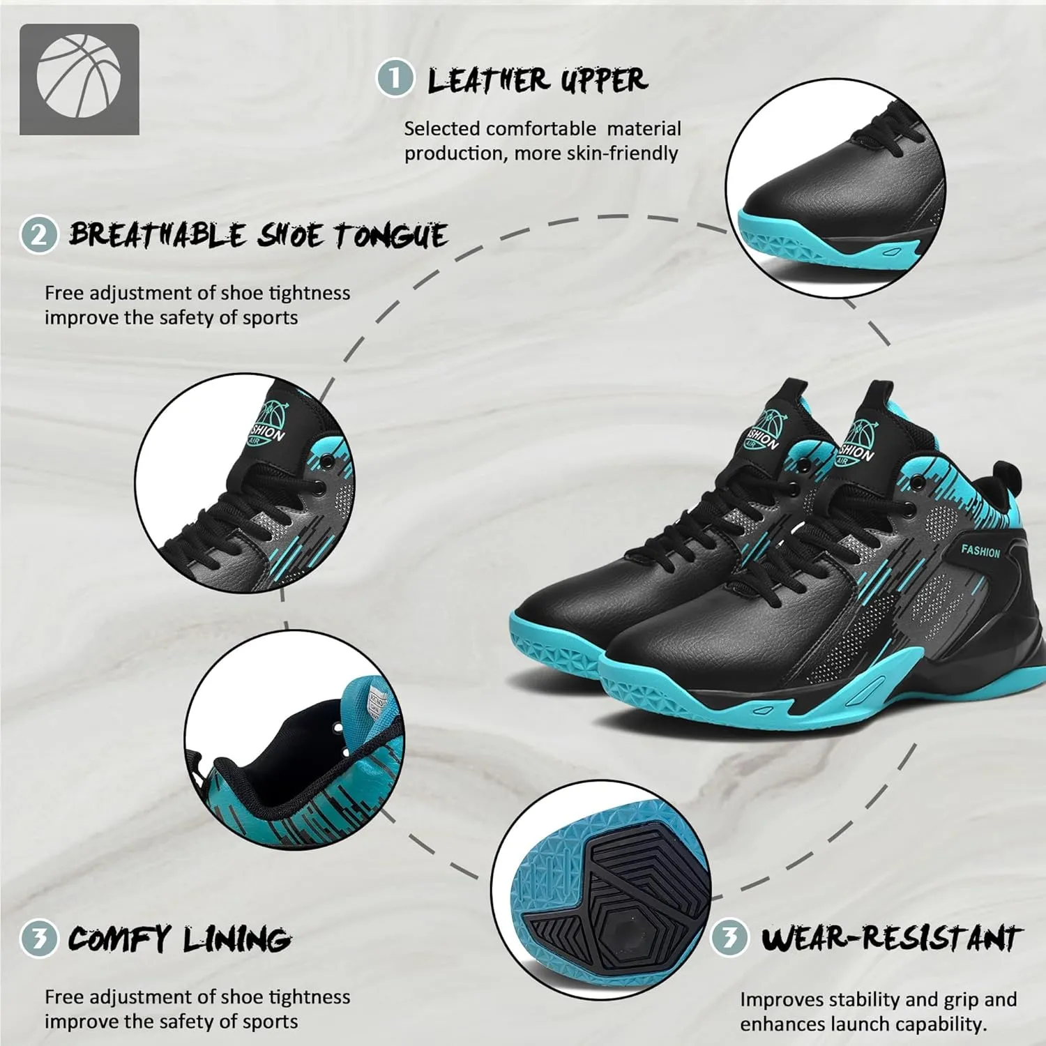 CJSPORX Men's Basketball Shoes Breathable Non-Slip Sneakers Fashionable Sports