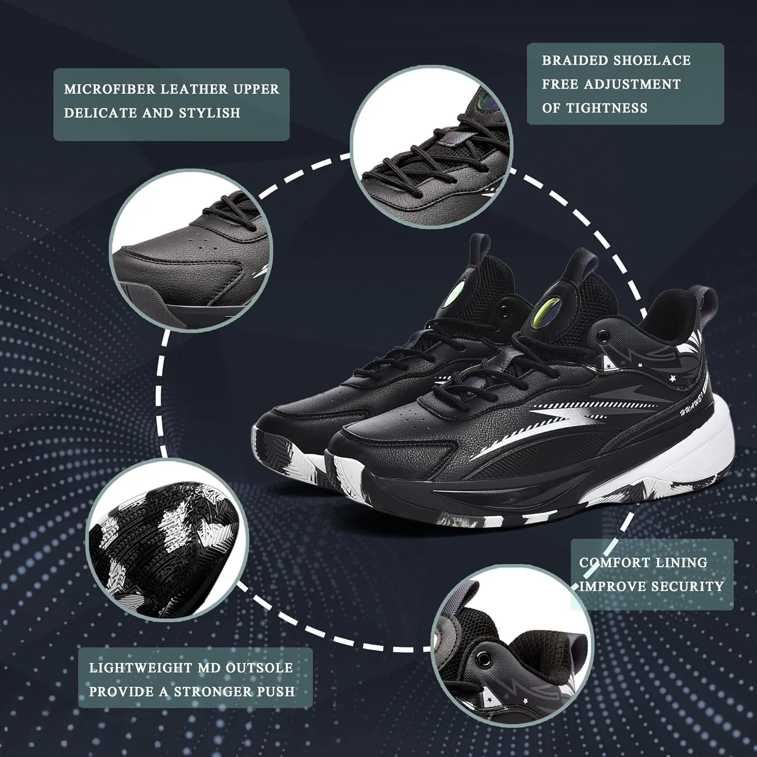 CJSPORX Men's Basketball Shoes Breathable Non-Slip Sneakers Fashionable Sports