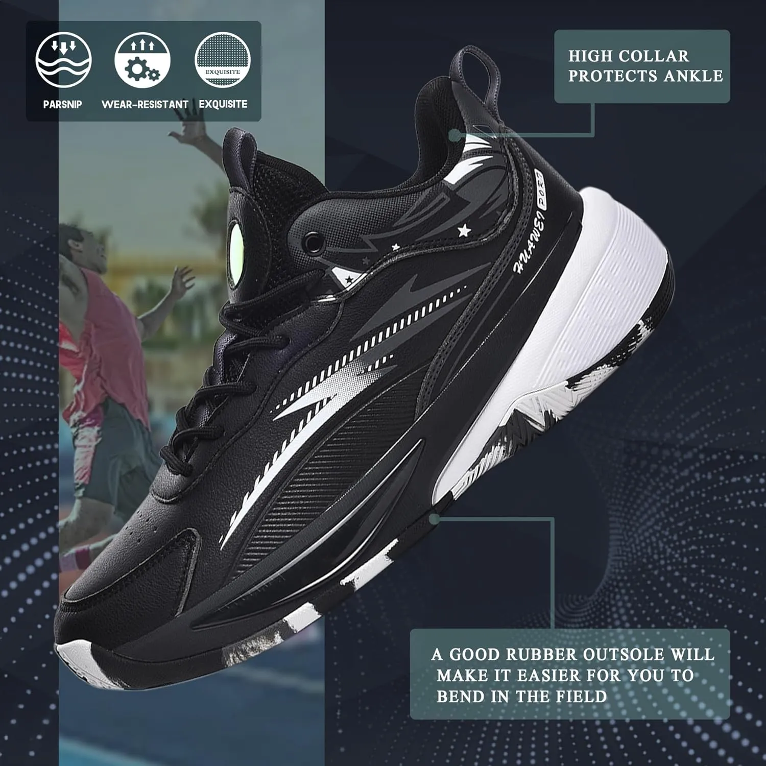 CJSPORX Men's Basketball Shoes Breathable Non-Slip Sneakers Fashionable Sports