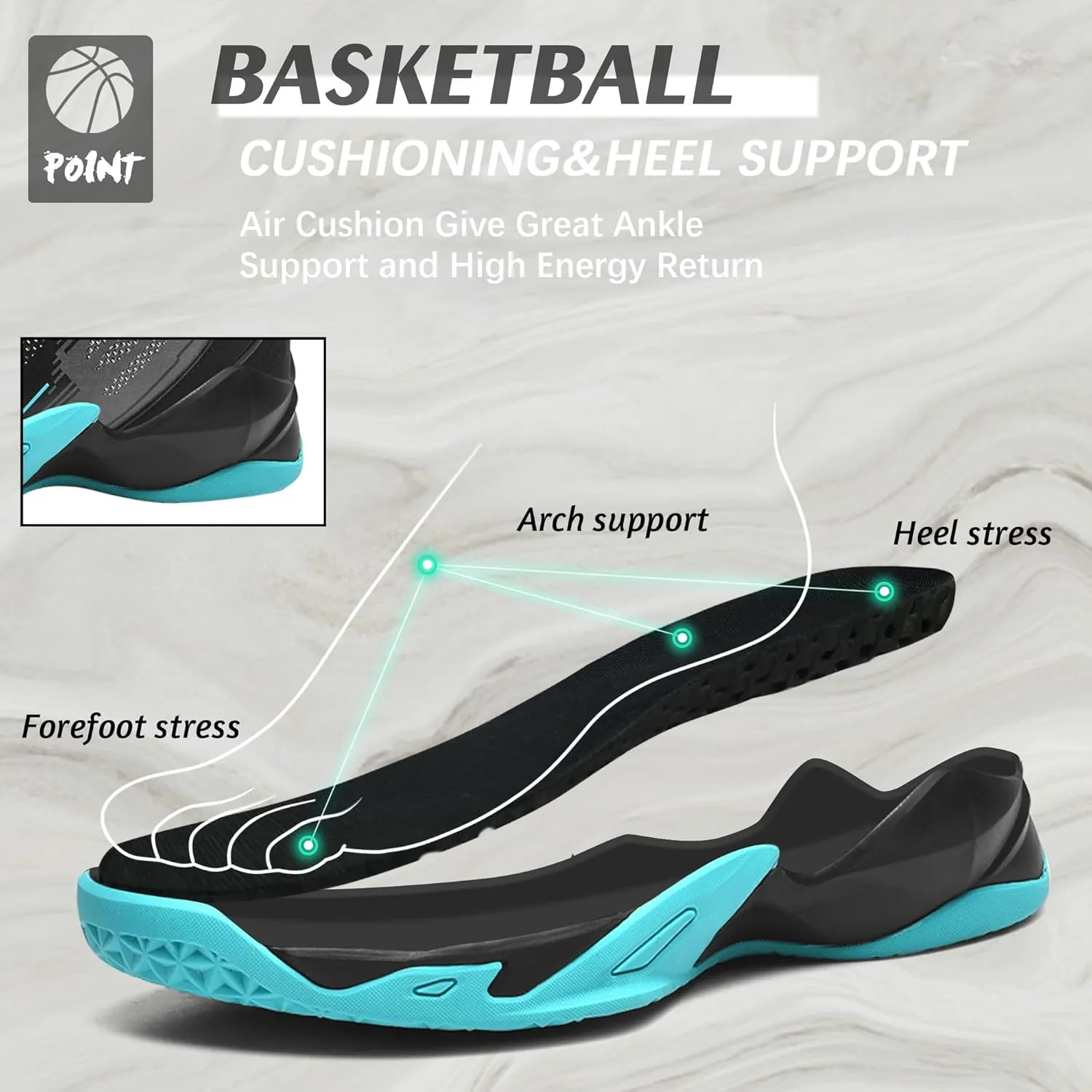 CJSPORX Men's Basketball Shoes Breathable Non-Slip Sneakers Fashionable Sports