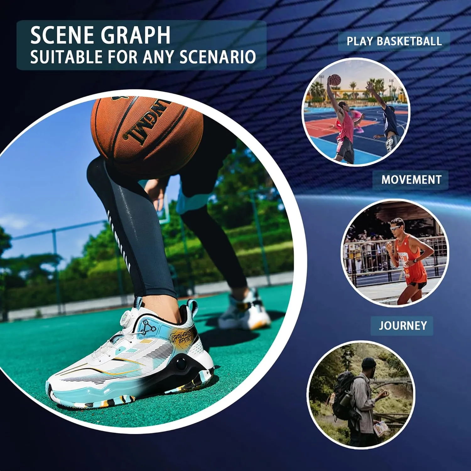 CJSPORX Men's Basketball Shoes Breathable Non-Slip Sneakers Fashionable Sports