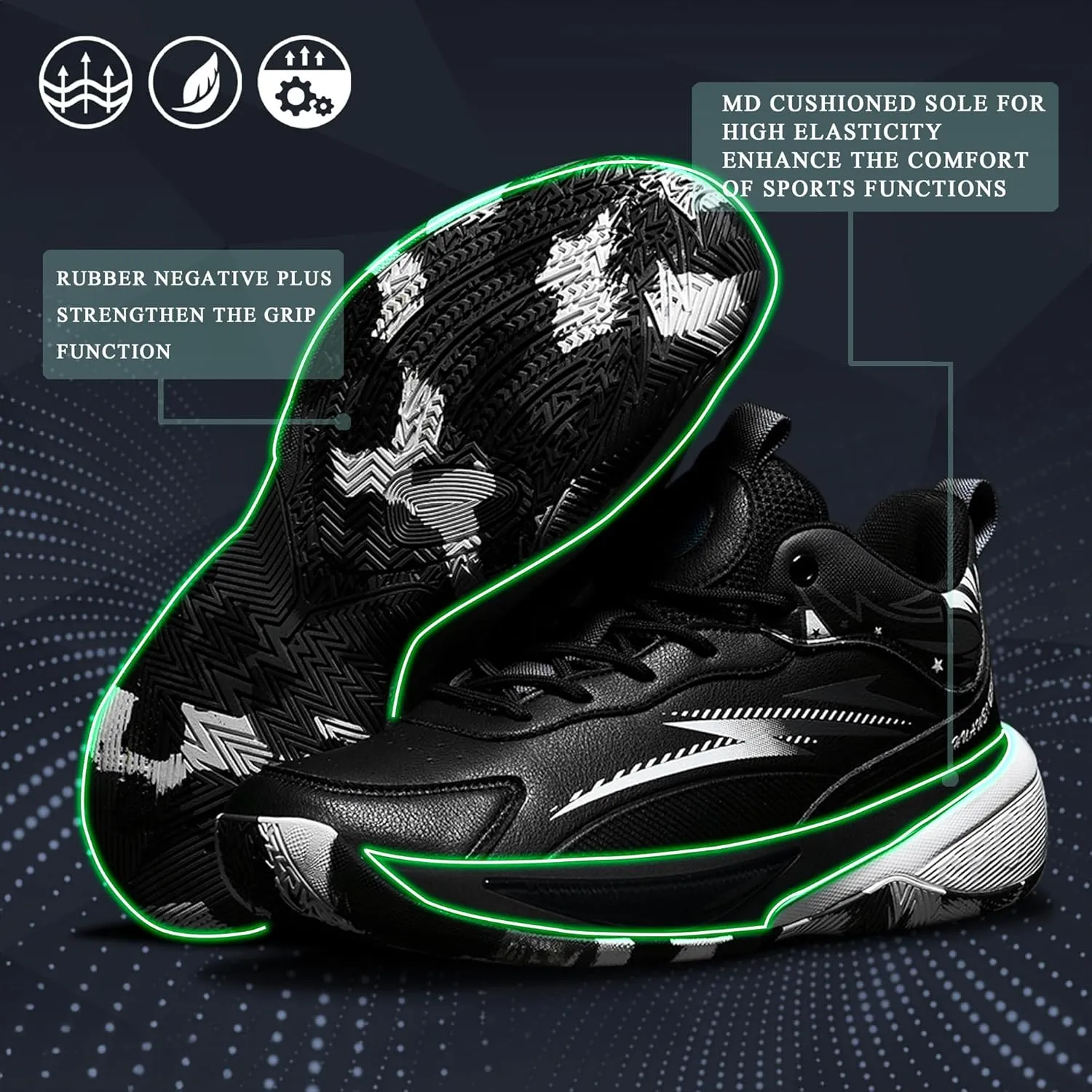CJSPORX Men's Basketball Shoes Breathable Non-Slip Sneakers Fashionable Sports