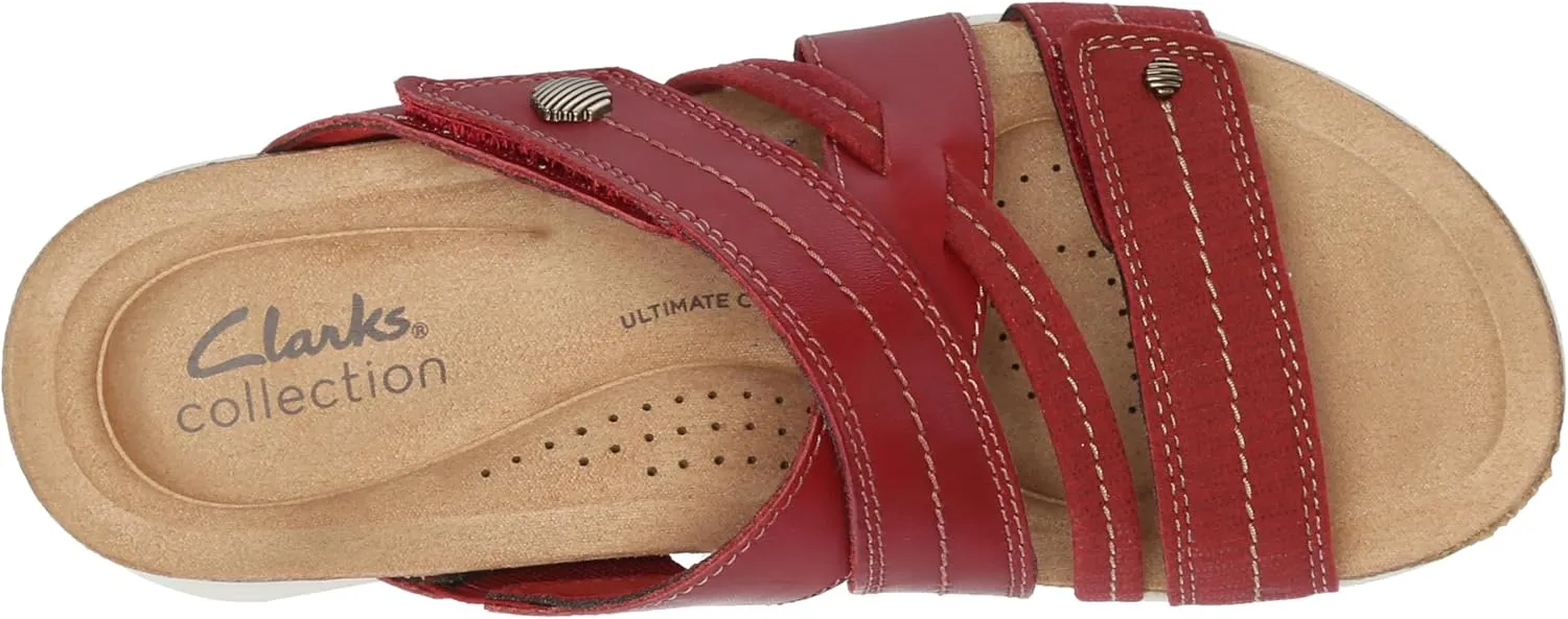 Clarks Womens April Willow Faux Leather Strappy Slide Sandals