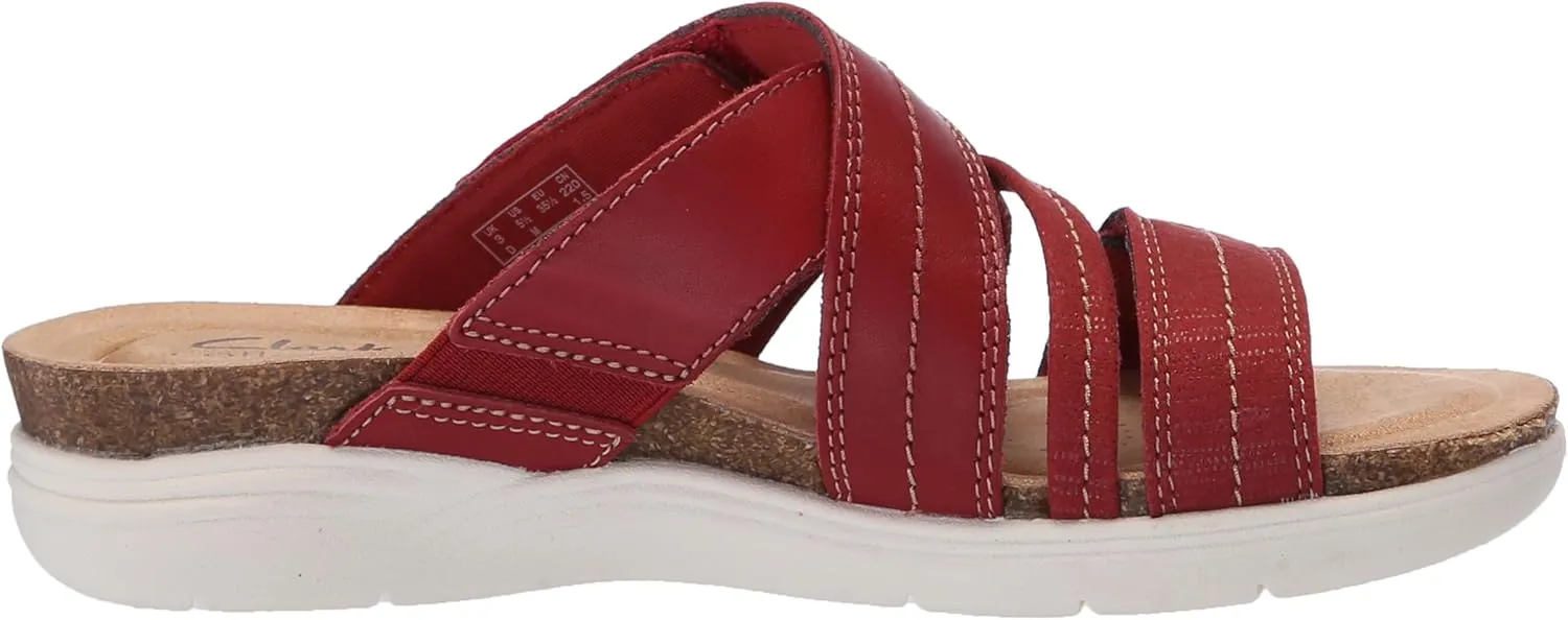 Clarks Womens April Willow Faux Leather Strappy Slide Sandals