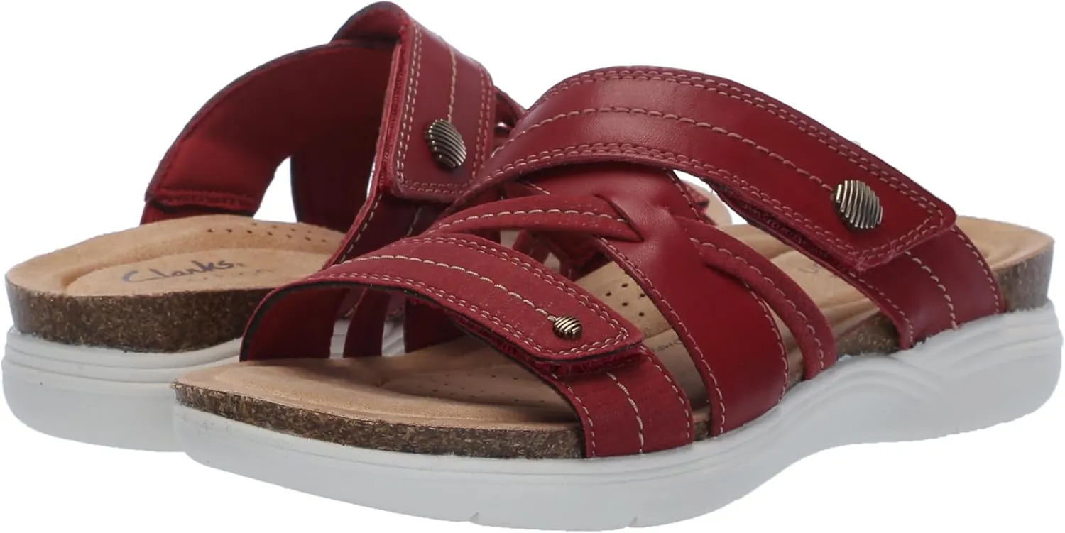 Clarks Womens April Willow Faux Leather Strappy Slide Sandals