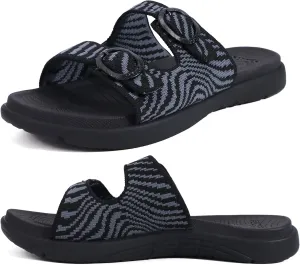 COFACE Womens Orthotic Slides Comfort Plantar Fasciitis Arch Support Slip on Flat Sandals Ladies Soft Cushion Fashion Yoga Mat Slippers With Adjustable Straps