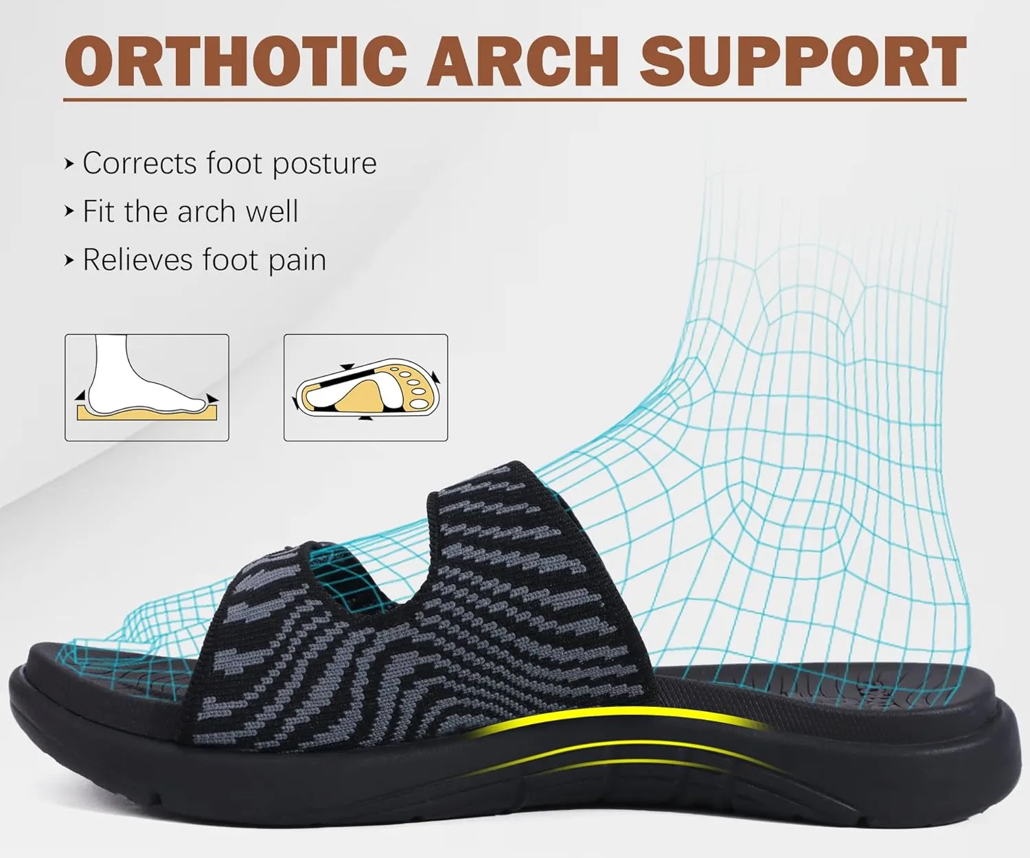 COFACE Womens Orthotic Slides Comfort Plantar Fasciitis Arch Support Slip on Flat Sandals Ladies Soft Cushion Fashion Yoga Mat Slippers With Adjustable Straps