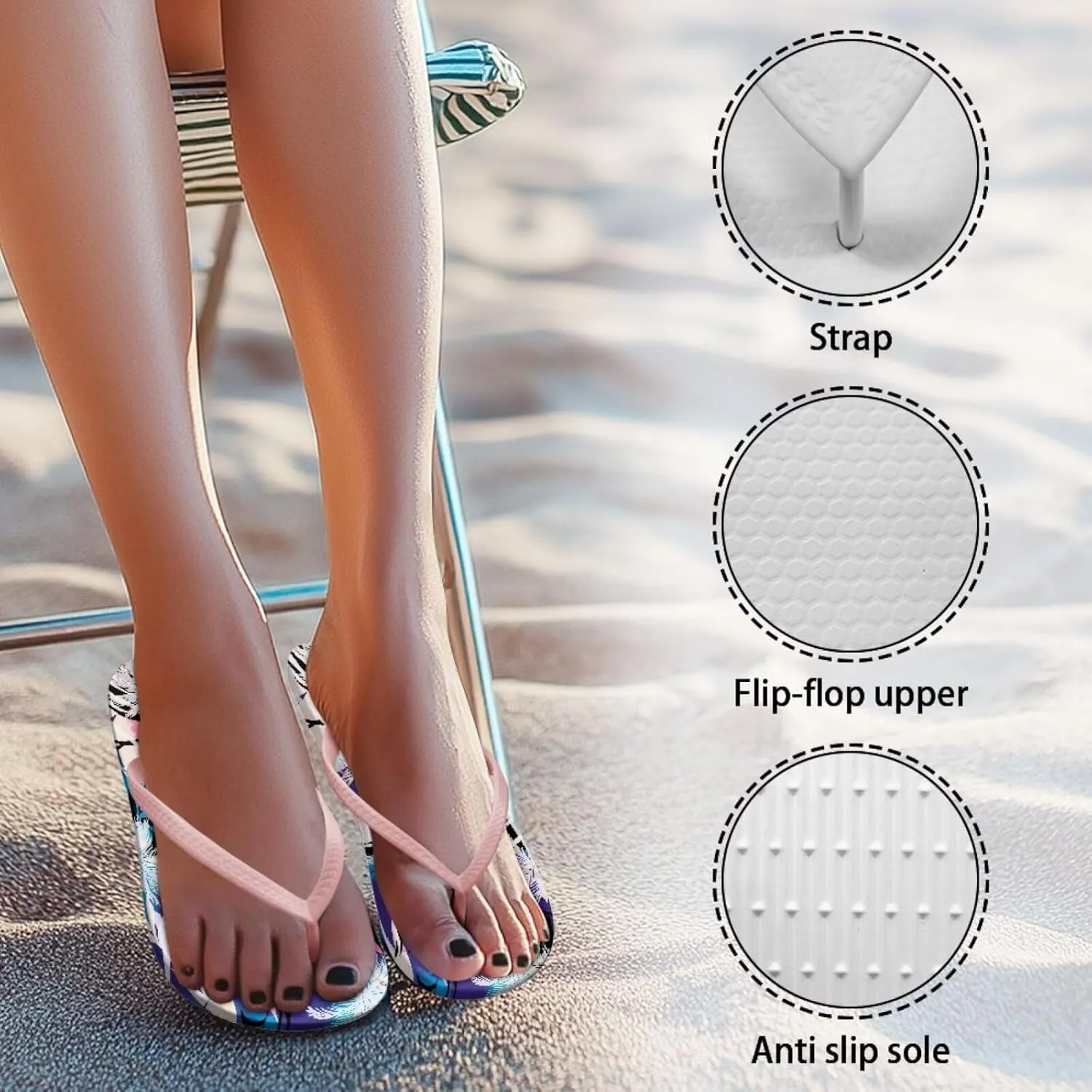 Coloranimal Flip Flops for Women Sandals Women Summer Beach Sandals Non Slip Shower Slippers Y Sandals Comfort Flip-Flops Slippers Thong Sandals