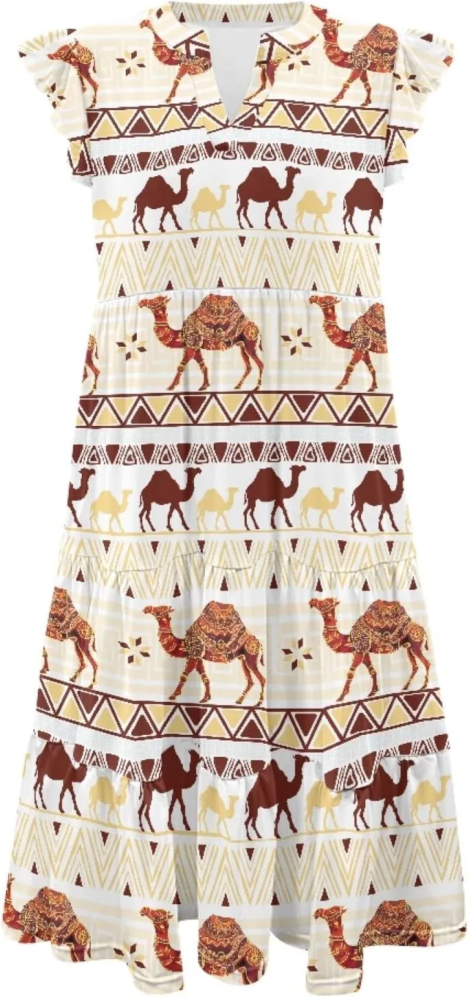 Coloranimal Summer Dresses for Women Maxi Dress with Pockets Formal Sundresses Beach Dress Short Sleeve Midi Dress