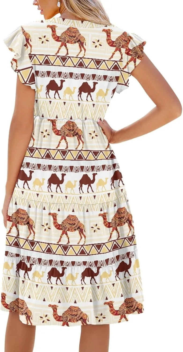 Coloranimal Summer Dresses for Women Maxi Dress with Pockets Formal Sundresses Beach Dress Short Sleeve Midi Dress