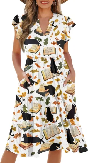 Coloranimal Summer Dresses for Women Maxi Dress with Pockets Formal Sundresses Beach Dress Short Sleeve Midi Dress