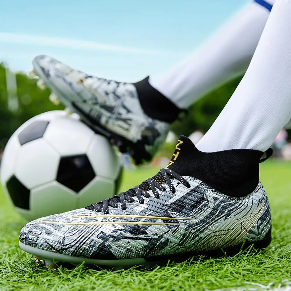 Comfortable Futsal Cleats for Men Turf - High Top Soccer Spikes Shoes for Outdoor - Youth Non Slip Football Boots