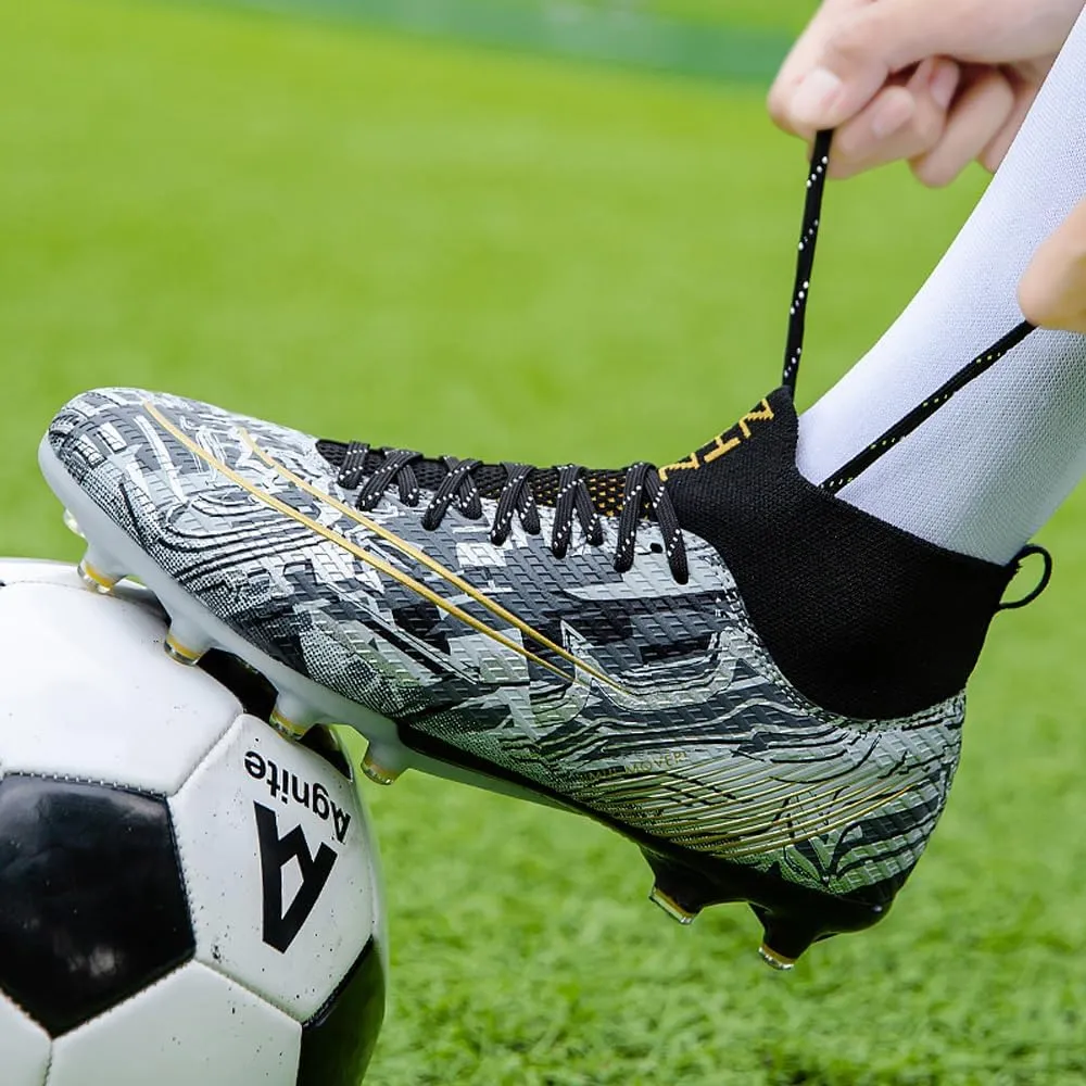 Comfortable Futsal Cleats for Men Turf - High Top Soccer Spikes Shoes for Outdoor - Youth Non Slip Football Boots