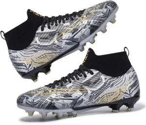 Comfortable Futsal Cleats for Men Turf - High Top Soccer Spikes Shoes for Outdoor - Youth Non Slip Football Boots