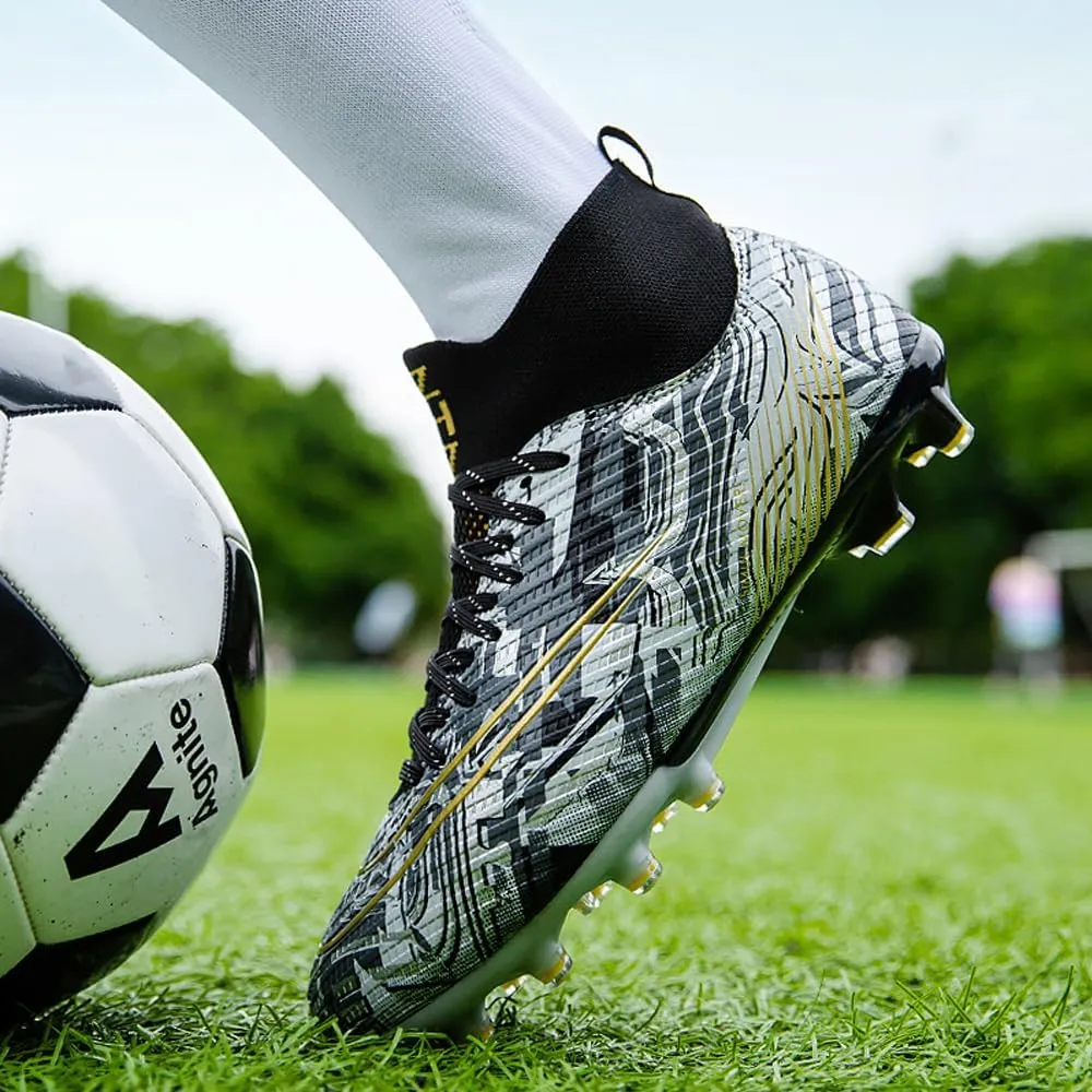 Comfortable Futsal Cleats for Men Turf - High Top Soccer Spikes Shoes for Outdoor - Youth Non Slip Football Boots