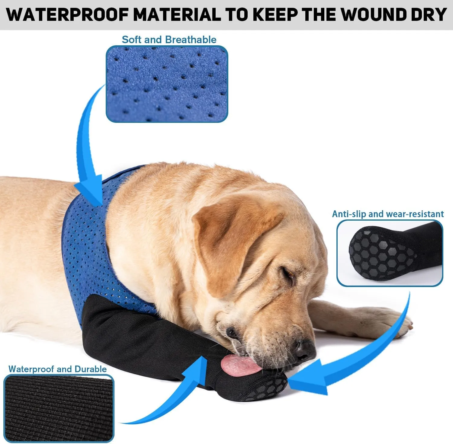 COODEO Dog Socks to Prevent Licking Paws, Dog Healing Boots & Paw Protectors with Non-Slip Bottoms to Protect Wounds, Waterproof Sleeve Dog Shoes for Licking (M_Left)