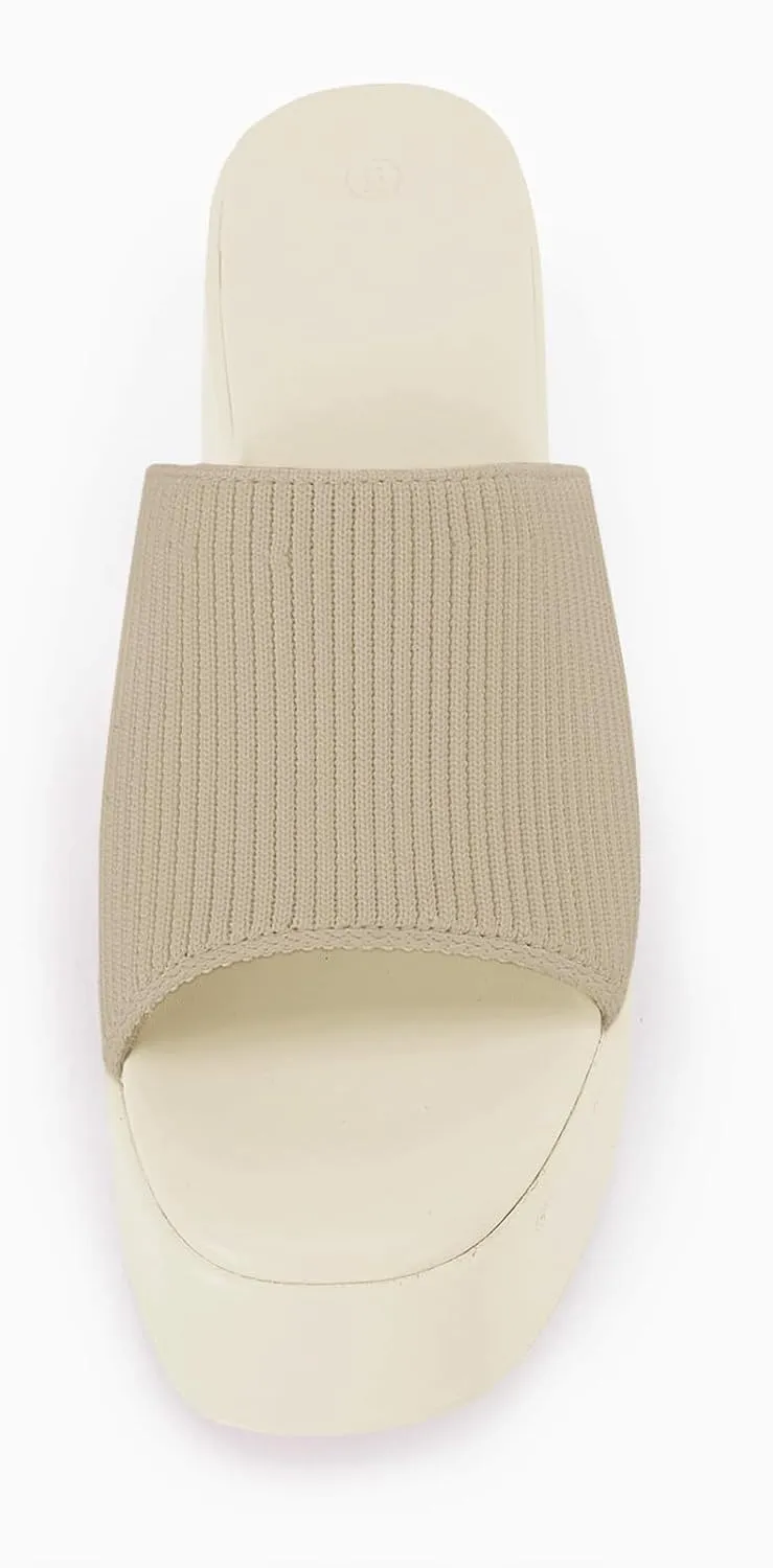 Coutgo Womens Platform Slides Sandals Square Open Toe Slip On Elastic Band Casual Lightweight Wedge Shoes