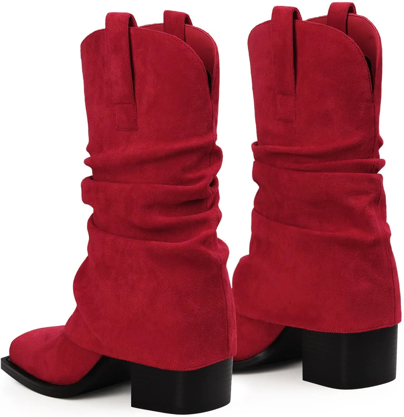 Cowboy Boots for Women Cowgirl Boots Mid Calf Square Toe Fold Over Chunky Heel Slouchy Suede Boots