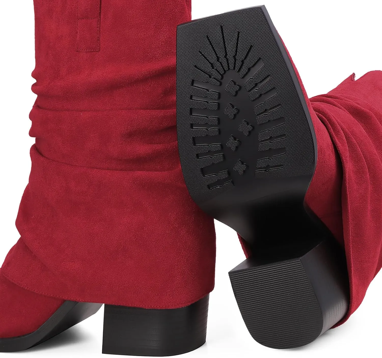 Cowboy Boots for Women Cowgirl Boots Mid Calf Square Toe Fold Over Chunky Heel Slouchy Suede Boots