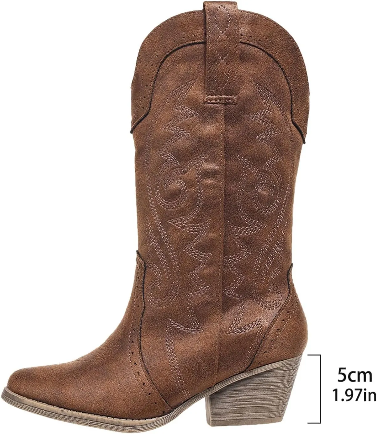 Cowboy Boots for Women Cowgirl Mid Calf Western Pointy Toe Boots Embroidered Stitched Chunky Heel Red Brown US5-11