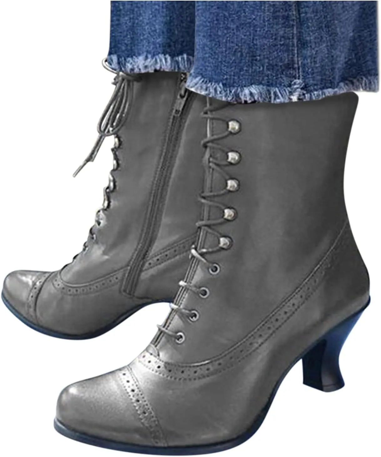 Cowboy Boots for Women, Womens Vintage Renaissance Boots Victorian Mid Calf Boots Costume Lace Up High Heels